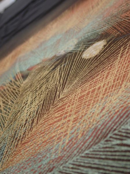 Photo7: 1J02z200  Japanese Kimono Silk  FABRIC Pine Black 59.1x27.6 (7)