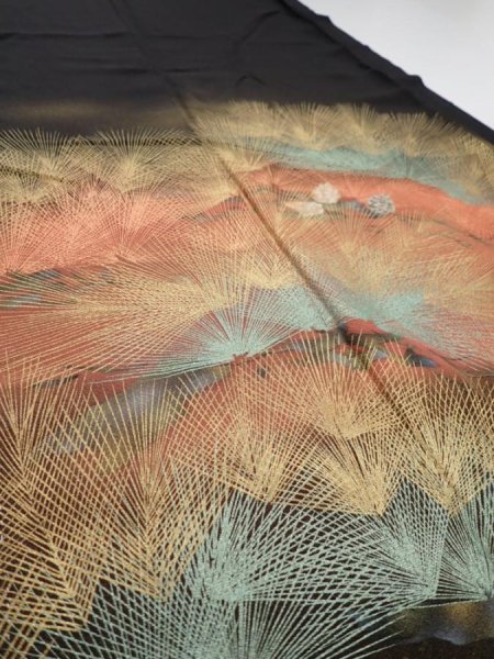 Photo3: 1J03z150  Japanese Kimono Silk  FABRIC Pine Black 56.7x18.1 (3)