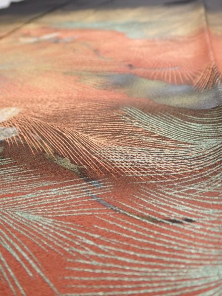 Photo7: 1J03z150  Japanese Kimono Silk  FABRIC Pine Black 56.7x18.1 (7)