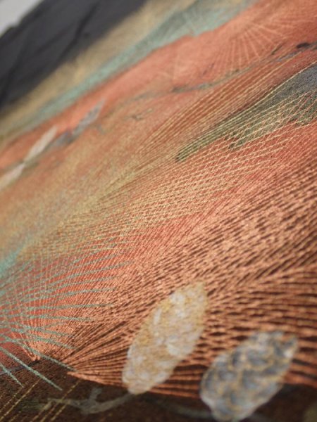 Photo8: 1J03z150  Japanese Kimono Silk  FABRIC Pine Black 56.7x18.1 (8)