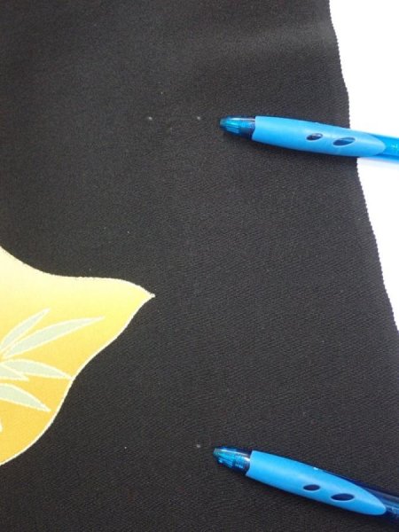 Photo9: 1J01z150  Japanese Kimono Silk  FABRIC Flower Pine Black 59.4x25.0 (9)