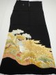 Photo2: 1J02z200  Japanese Kimono Silk  FABRIC Peacock Black 56.7x28.3 (2)