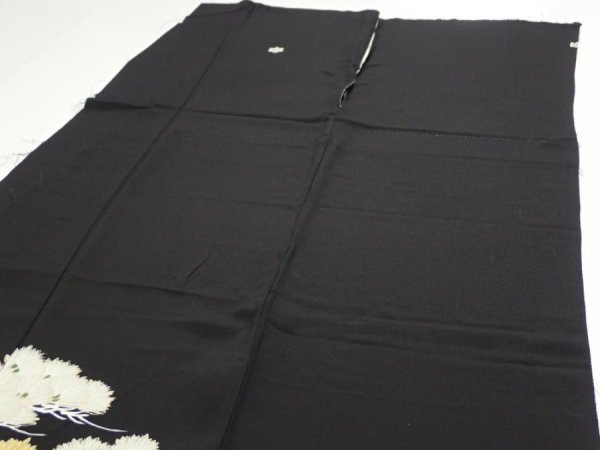 Photo4: 1J02z200  Japanese Kimono Silk  FABRIC Peacock Black 56.7x28.3 (4)