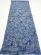 Photo5: 1J01z60  Japanese Kimono Crepe Silk  FABRIC Flowers Dull blue 38.6x14.6 (5)