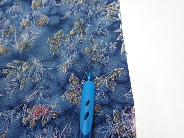 Photo6: 1J03z100  Japanese Kimono Crepe Silk  FABRIC Flowers Dull blue 66.1x14.2 (6)