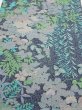Photo1: 1J01z60  Japanese Kimono Silk  FABRIC Plants Navy-Gray 40.9x14.2 (1)