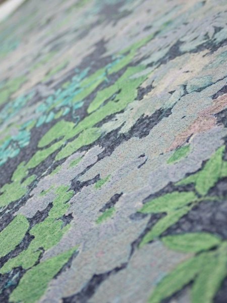 Photo4: 1J03z90  Japanese Kimono Silk  FABRIC Plants Navy-Gray 65.4x14.2 (4)