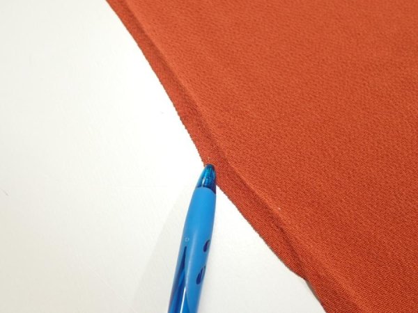 Photo6: 1J01z60  Japanese Kimono Crepe Silk  FABRIC Flying crane Dark orange 42.9x14.4 (6)
