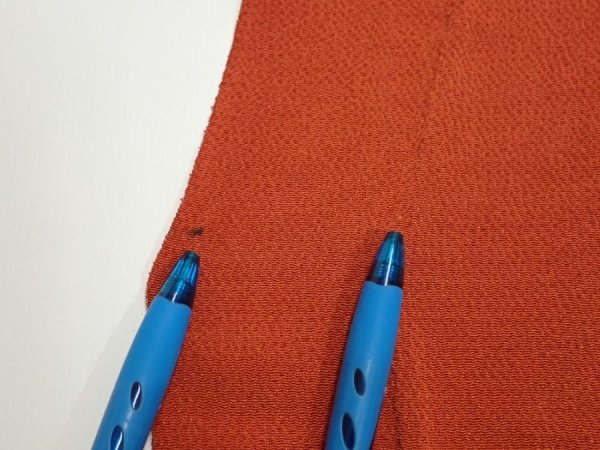 Photo6: 1J04z100  Japanese Kimono Crepe Silk  FABRIC Flying crane Dark orange 65.4x14.4 (6)