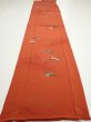 Photo5: 1J06z100  Japanese Kimono Crepe Silk  FABRIC Flying crane Dark orange 65.4x14.4 (5)