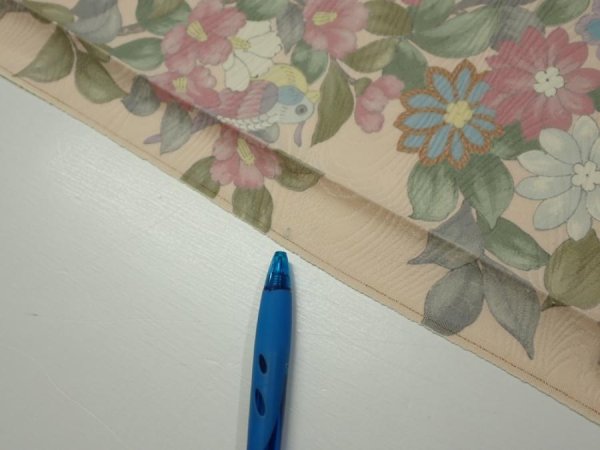 Photo8: 1J07z40  Japanese Kimono Silk  FABRIC Bird Flower Light peach 60.6x7.1 (8)