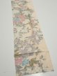 Photo2: 1J09z60  Japanese Kimono Silk  FABRIC Bird Flower Light peach 86.2x7.1 (2)