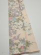 Photo3: 1J10z30  Japanese Kimono Silk  FABRIC Bird Flower Light peach 38.2x7.1 (3)