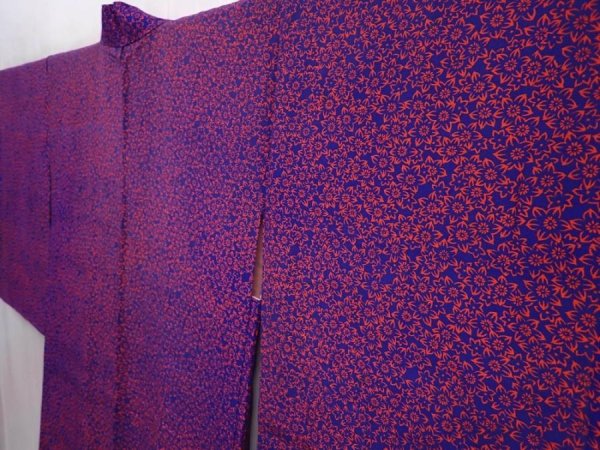 Photo2: 5912T02z620 Vintage Japanese Kimono Silk HAORI Flower Dark lavender blue (2)