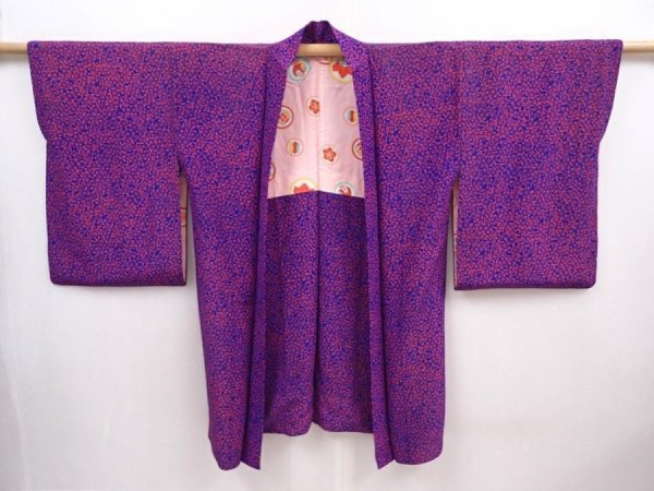 Photo5: 5912T02z620 Vintage Japanese Kimono Silk HAORI Flower Dark lavender blue (5)