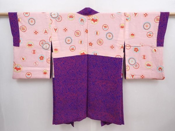 Photo6: 5912T02z620 Vintage Japanese Kimono Silk HAORI Flower Dark lavender blue (6)
