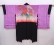 Photo1: 5912T05z570 Vintage Japanese Kimono Silk LONG HAORI  Black (1)