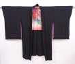 Photo2: 5912T05z570 Vintage Japanese Kimono Silk LONG HAORI  Black (2)
