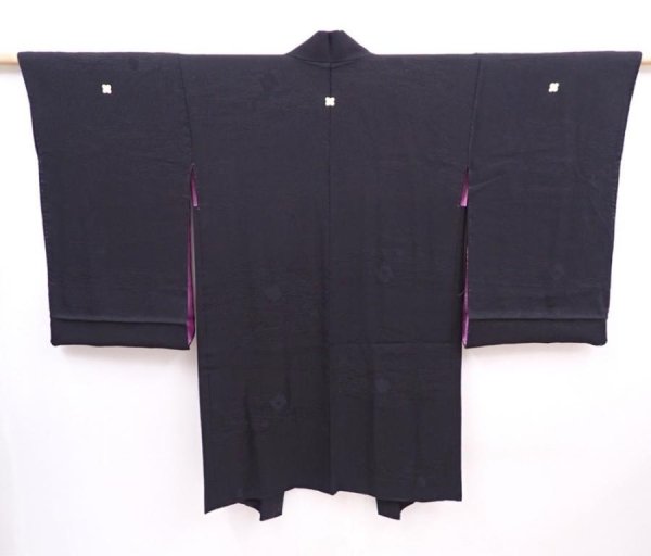 Photo4: 5912T05z570 Vintage Japanese Kimono Silk LONG HAORI  Black (4)