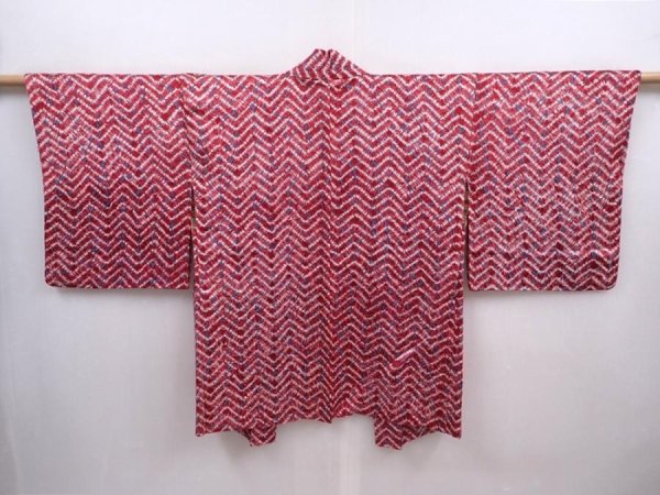 Photo1: 5912T06z490 Vintage Japanese Kimono Silk SHIBORI HAORI  Wine red (1)