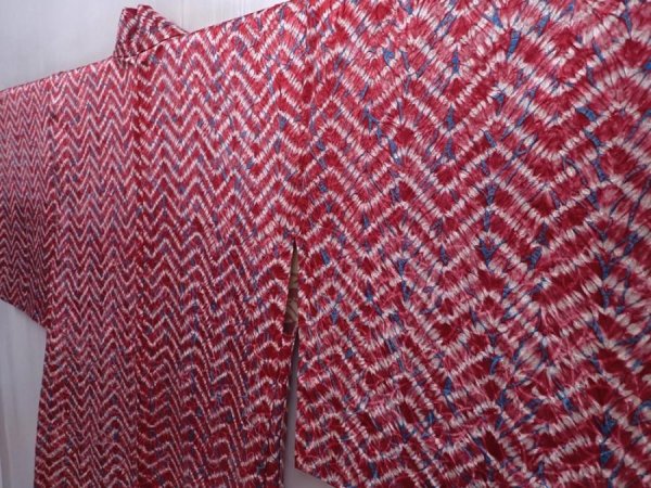 Photo2: 5912T06z490 Vintage Japanese Kimono Silk SHIBORI HAORI  Wine red (2)