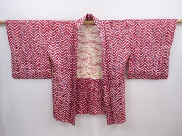 Photo5: 5912T06z490 Vintage Japanese Kimono Silk SHIBORI HAORI  Wine red (5)