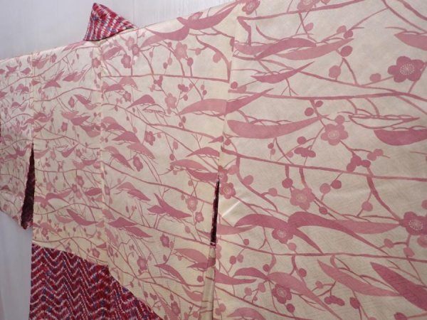 Photo7: 5912T06z490 Vintage Japanese Kimono Silk SHIBORI HAORI  Wine red (7)