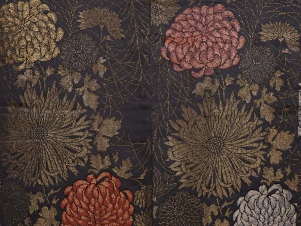 Photo3: 5912T07z700 Vintage Japanese Kimono Silk HAORI Chrysanthemum Black (3)
