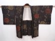 Photo5: 5912T07z700 Vintage Japanese Kimono Silk HAORI Chrysanthemum Black (5)