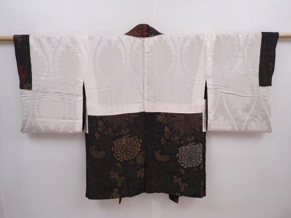 Photo6: 5912T07z700 Vintage Japanese Kimono Silk HAORI Chrysanthemum Black (6)