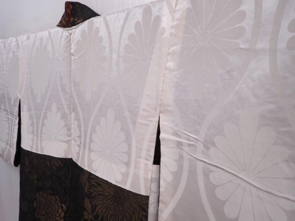 Photo7: 5912T07z700 Vintage Japanese Kimono Silk HAORI Chrysanthemum Black (7)
