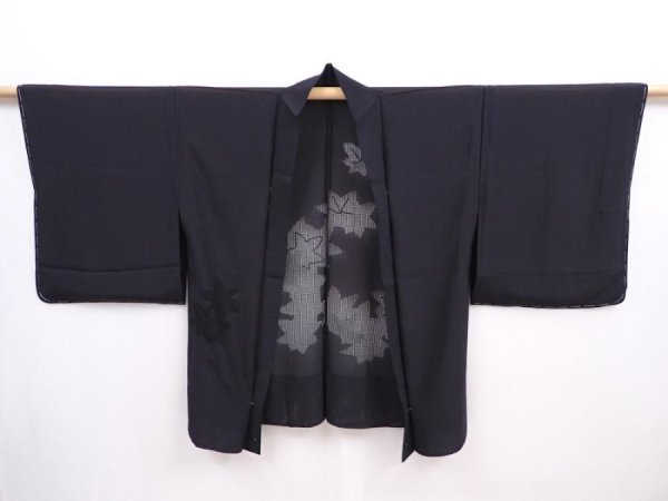 Photo5: 5912T09z330 Vintage Japanese Kimono Silk See through HAORI Maple Black (5)