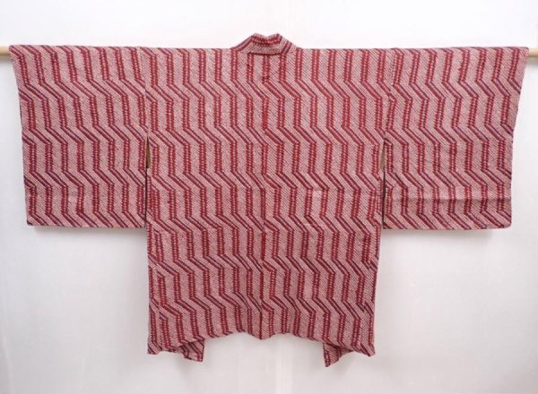 Photo1: 5912T10z520 Vintage Japanese Kimono Silk SHIBORI HAORI  Red-Brown (1)
