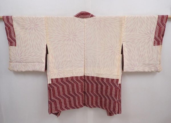 Photo6: 5912T10z520 Vintage Japanese Kimono Silk SHIBORI HAORI  Red-Brown (6)