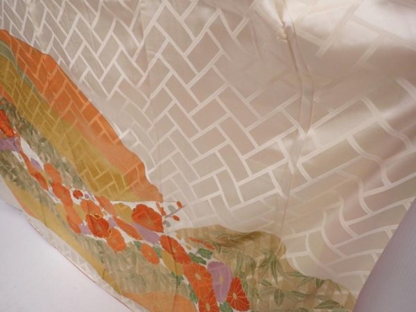 Photo4: 5912T11z1150 Vintage Japanese Kimono Silk FURISODE Plum blossom Off-white (4)