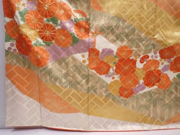 Photo6: 5912T11z1150 Vintage Japanese Kimono Silk FURISODE Plum blossom Off-white (6)