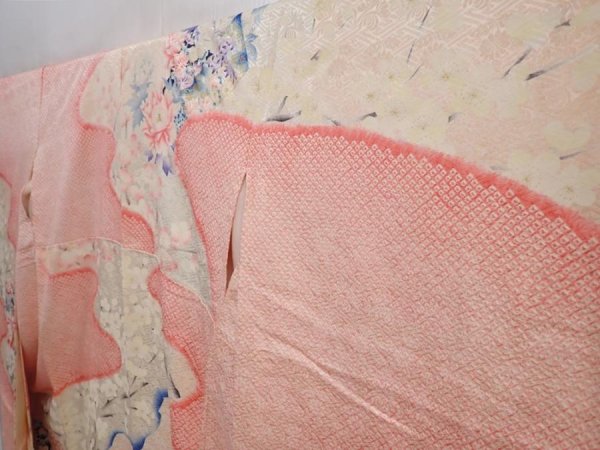 Photo2: 5912T12z1240 Vintage Japanese Kimono Silk FURISODE Flowers Pink (2)