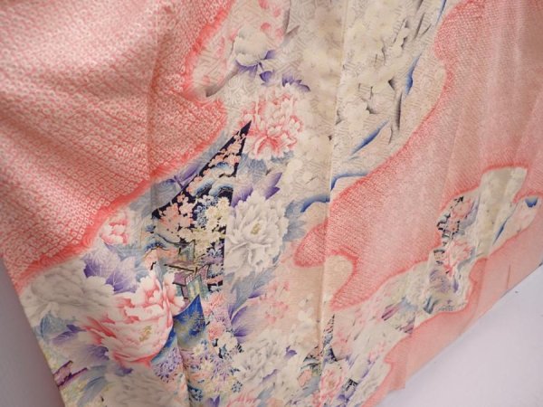 Photo3: 5912T12z1240 Vintage Japanese Kimono Silk FURISODE Flowers Pink (3)