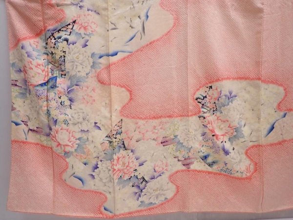 Photo5: 5912T12z1240 Vintage Japanese Kimono Silk FURISODE Flowers Pink (5)