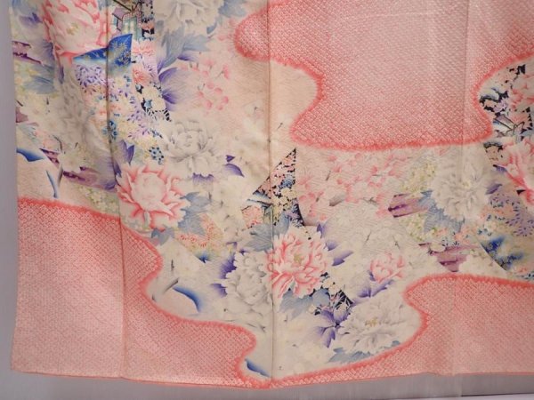 Photo6: 5912T12z1240 Vintage Japanese Kimono Silk FURISODE Flowers Pink (6)