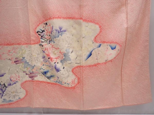 Photo7: 5912T12z1240 Vintage Japanese Kimono Silk FURISODE Flowers Pink (7)