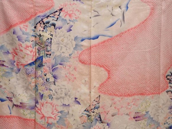 Photo8: 5912T12z1240 Vintage Japanese Kimono Silk FURISODE Flowers Pink (8)