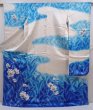 Photo1: 5912T13z1080  Japanese Kimono Silk FURISODE Flower Oriental blue (1)