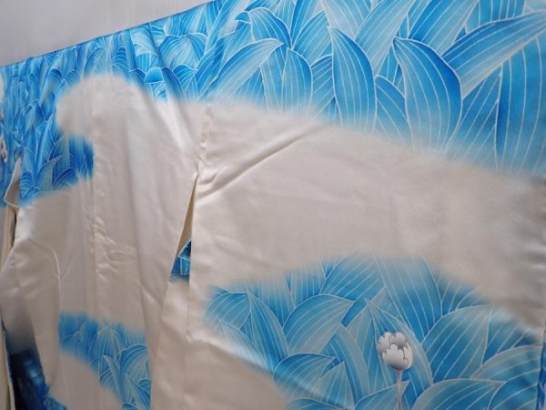 Photo2: 5912T13z1080  Japanese Kimono Silk FURISODE Flower Oriental blue (2)