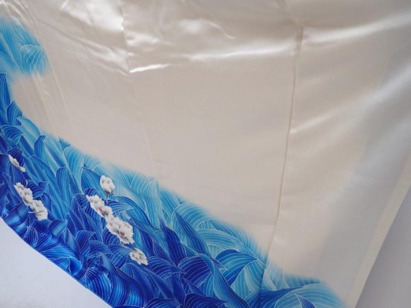 Photo4: 5912T13z1080  Japanese Kimono Silk FURISODE Flower Oriental blue (4)
