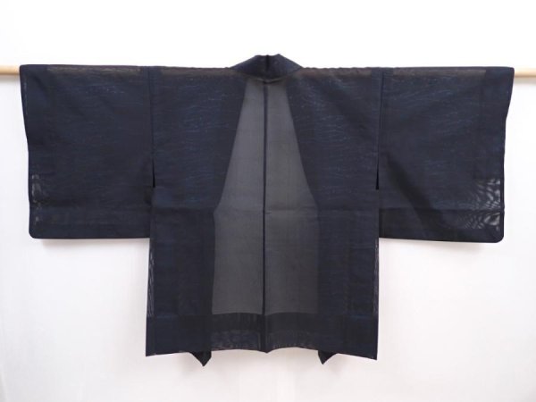 Photo1: 5913T01z230 Vintage Japanese Kimono Silk See through HAORI  Black-Blue (1)