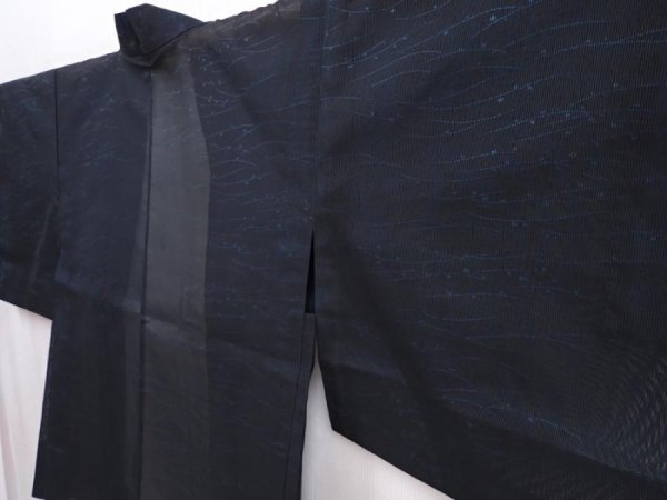 Photo2: 5913T01z230 Vintage Japanese Kimono Silk See through HAORI  Black-Blue (2)