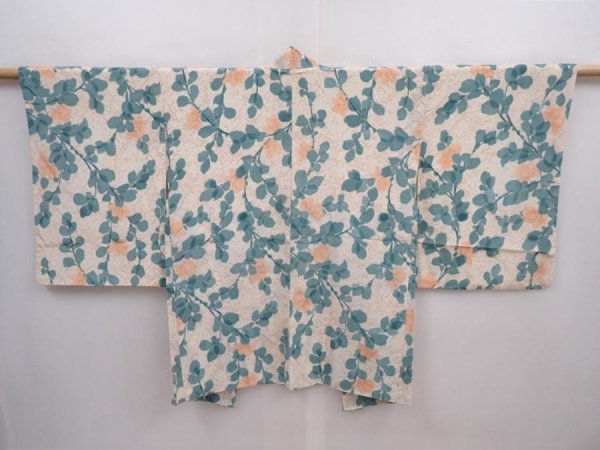Photo1: 5913T02z510 Vintage Japanese Kimono Silk HAORI Flower Off-white (1)