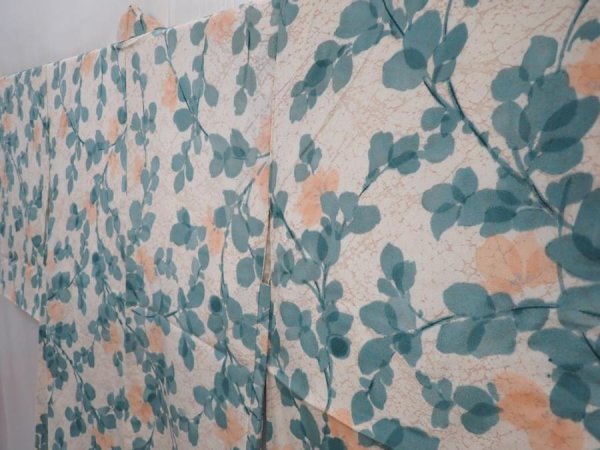 Photo2: 5913T02z510 Vintage Japanese Kimono Silk HAORI Flower Off-white (2)