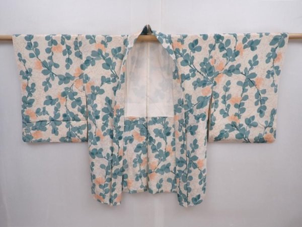 Photo5: 5913T02z510 Vintage Japanese Kimono Silk HAORI Flower Off-white (5)